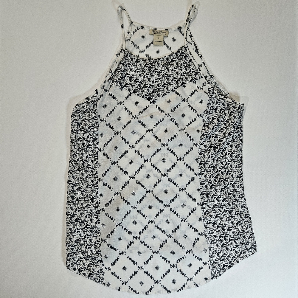 Lucky Brand Tank Top Womens Small Black White High‎ Neck Beachy Vacation Shirt